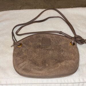 NWT Anne Klein Brown Suede Crossbody Bag with Gold-Tone Accents